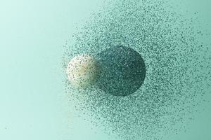 Two balls clashing together resulting in smashed breakup on white background. 3d rendering photo