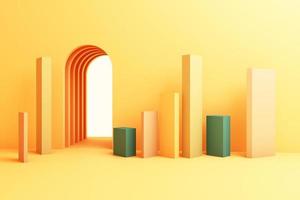 3d render illustration in modern geometric style Arch and stairs in trendy minimal interior Gradient pastel colors background Abstract composition photo
