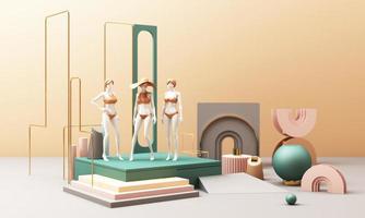 3d rendered illustration with geometric shapes. Pastel colors platforms for product presentation. Abstract composition in modern style. Minimalist design with empty space. photo
