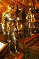 warwick, westmidlands, united kingdom, 2006, European knight Medieval Suit Of Armour Armor With Helmet made of iron photo