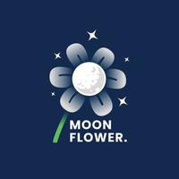 moon with flower logo design vector