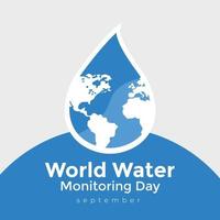 World Water Monitoring Day with world map in drops of water. vector illustration