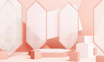 Abstract pink Composition with Podium. Minimal Studio with Round Pedestal and Copy Space , geometric shape pastel, 3d rendering photo
