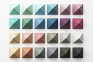 Set of colorful red,purple,pink,grey realistic geometric shape with fabric texture on white background. 3d rendering photo