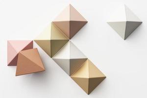 Set of colorful red,purple,pink,grey realistic geometric shape with fabric texture on white background. 3d rendering photo