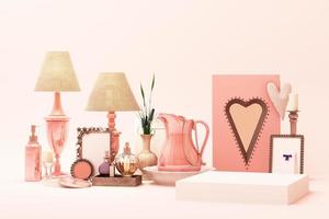 abstract geometric shape pastel pink color scene minimal with decoration and prop, design for cosmetic or product display podium 3d render photo