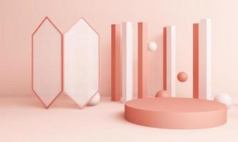 Abstract pink Composition with Podium. Minimal Studio with Round Pedestal and Copy Space , geometric shape pastel, 3d rendering photo