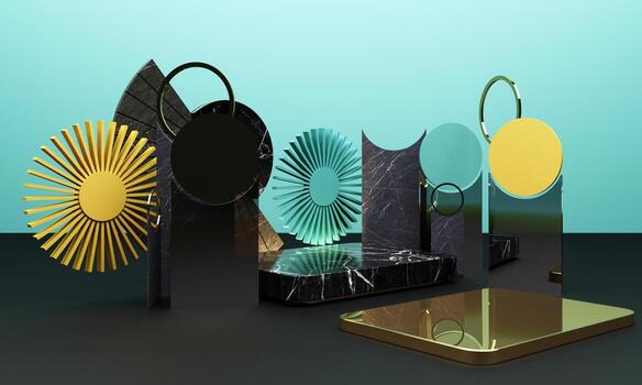 Black podium 3d rendering used for additional product, Minimal style with geometric shape in black colour tone photo
