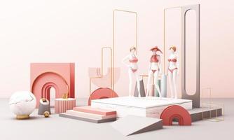 3d rendered illustration with geometric shapes. Pastel colors platforms for product presentation. Abstract composition in modern style. Minimalist design with empty space. photo