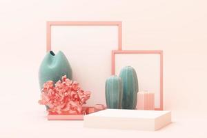 abstract geometric shape pastel pink color scene minimal with decoration and prop, design for cosmetic or product display podium 3d render photo