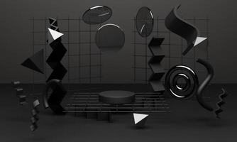 Black podium 3d rendering used for additional product, Minimal style with geometric shape in black colour tone photo