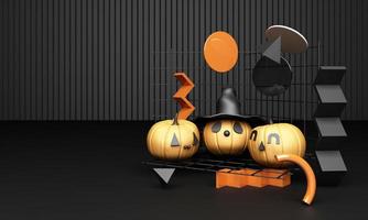 Halloween Pumpkins with geometric design pattern in black colour 3d rendering photo