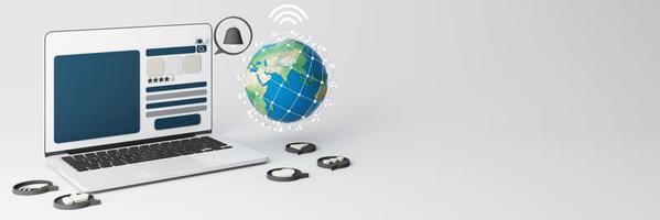 Globe and search bar minimal internet concept in the new world concept and wireless connection to find and work in the future world on a blue background. 3d rendering photo