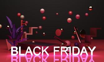 Black Friday Poster or banner with geometric shape in black and yellow neon lighting colour concept 3d rendering photo