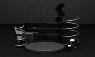 Black podium 3d rendering used for additional product, Minimal style with geometric shape in black colour tone photo