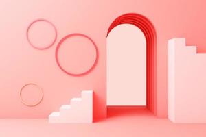 3d render illustration in modern geometric style Arch and stairs in trendy minimal interior Gradient pastel colors background Abstract composition photo
