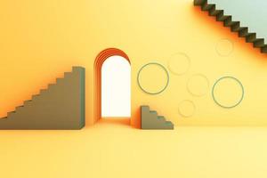 3d render illustration in modern geometric style Arch and stairs in trendy minimal interior Gradient pastel colors background Abstract composition photo