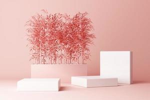 Render 3d de plantas tropicales aisladas sobre fondo rosa. foto