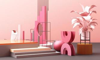 geometric shape memphis style minimal style on pastel color 3d rendering photo