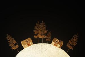Scary house on the hill trees and full moon. concept of Halloween orange tone background. 3d rendering photo