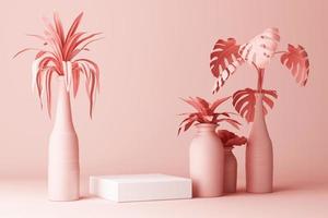 3D render of tropical plants isolated on pink background. photo