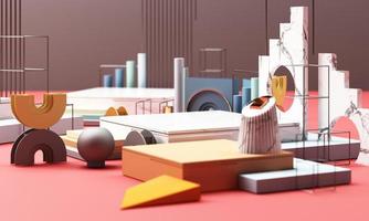 geometric shape memphis style minimal style on pastel color 3d rendering photo