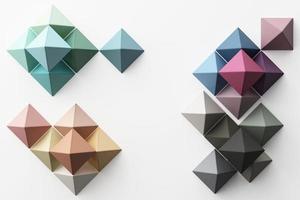 Set of colorful red,purple,pink,grey realistic geometric shape with fabric texture on white background. 3d rendering photo