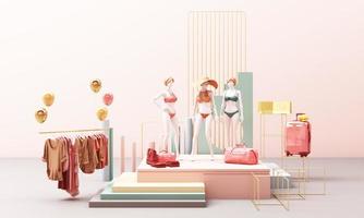 3d rendered illustration with geometric shapes. Pastel colors platforms for product presentation. Abstract composition in modern style. Minimalist design with empty space. photo