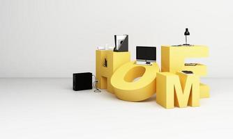 Information search bar Surrounded by electronics, watches, computers and phones with magnifying glass. On a geometric background In yellow and gray tones 3d render photo