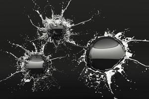 Abstract black water ball splash isolated on yellow background. 3d rendering photo