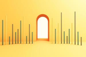 3d render illustration in modern geometric style Arch and stairs in trendy minimal interior Gradient pastel colors background Abstract composition photo