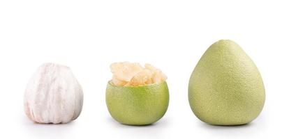 Fresh pomelo, pummelo, grapefruit, shaddock isolated on white background, close up, cut out, clipping path. Fruit for Mid-autumn festival. photo