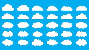 Set of white sky. Set of vector cartoon clouds on a blue background.