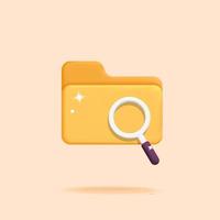 3d vector yellow folder with glass magnifying icon design illustration