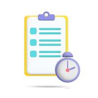 3d vector fast accomplished check list clipboard with clock icon design illustration