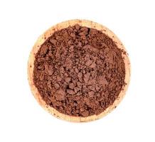 Cocoa powder with wooden bowl  isolated on white background photo