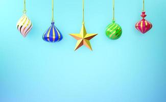 christmas ornaments in blue composition for display and minimalist mockup ,Concept Christmas and a festive New Year, 3d illustration or 3d render photo