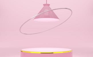 podium empty with geometric shapes in pink pastel composition for modern stage display and minimalist mockup ,abstract showcase background ,Concept 3d illustration or 3d render photo