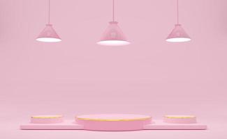 podium empty with geometric shapes in pink pastel composition for modern stage display and minimalist mockup ,abstract showcase background ,Concept 3d illustration or 3d render photo