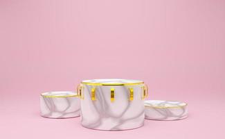 podium empty with geometric shapes in pink pastel composition for modern stage display and minimalist mockup ,abstract showcase background ,Concept 3d illustration or 3d render photo