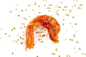 roasted peeled prawn with oregano and tomato sauce isolated on white background ,grilled shrimp photo