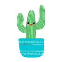Hand drawn cacti set.  Cute succulent character . Vector flat illustration