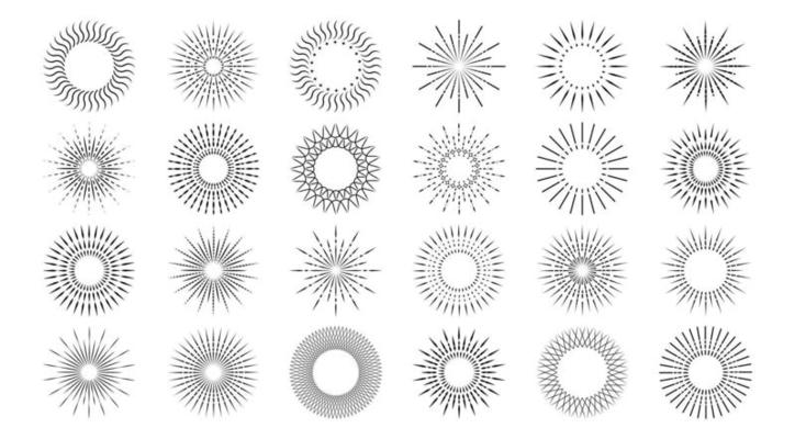 Set of light rays, sunburst. Vector illustration