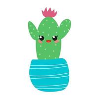 Hand drawn cacti set.  Cute succulent character . Vector flat illustration