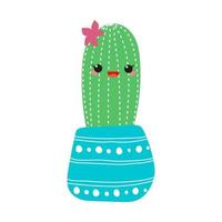 Hand drawn cacti set.  Cute succulent character . Vector flat illustration