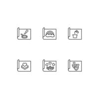 Modern monochrome symbols for web sites, apps, articles, stores, adverts. Editable strokes. Vector icon set with icon of cooking, rainbow, flower, theatre on paper sheet