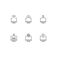 Modern monochrome symbols for web sites, apps, articles, stores, adverts. Editable strokes. Vector icon set with icon of wifi waves, cloud storage, user avatar, medical cross, geotag sign on computer