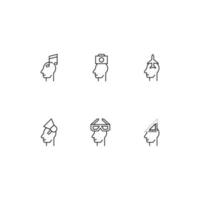 Modern monochrome symbols for web sites, apps, articles, stores, adverts. Editable strokes. Vector icon set with icon of musical note, camera, airplane, megaphone, 3d, glasses, liner over head
