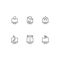 Modern monochrome symbols for web sites, apps, articles, stores, adverts. Editable strokes. Vector icon set with icon of man, balloon, heart, pepper, lamp, loud speaker on computer