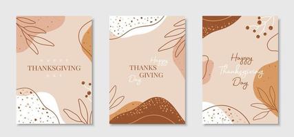 Happy Thanksgiving Day - set of greeting cards with abstract leaves and spots with terrazzo texture vector